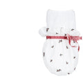 Pet cat clothes, white romper with tiny printed figures and pink waist bow