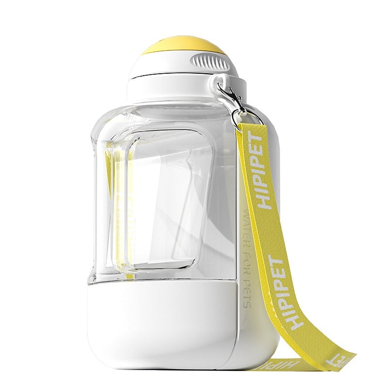 Clear-front 2-in-1 pet water bottle dispenser with yellow lid and white base
