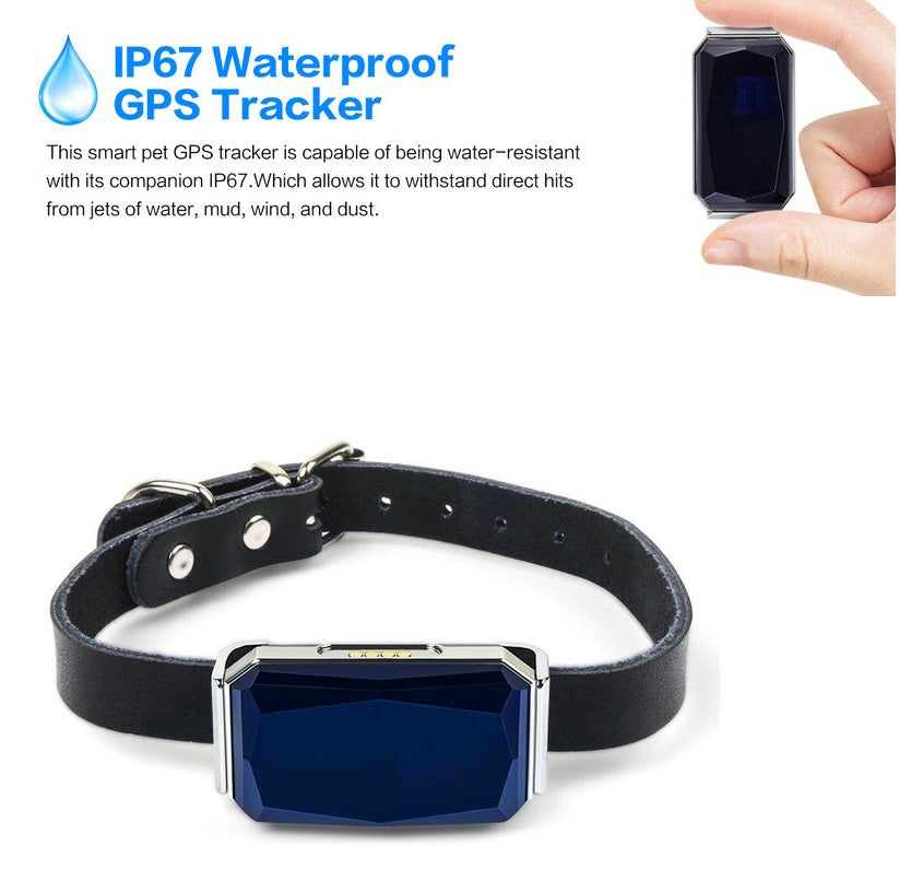 Black waterproof GPS tracker pet collar with display window and side buttons