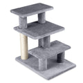 Gray 3-tier cat stairs with plush platforms and sisal scratching post