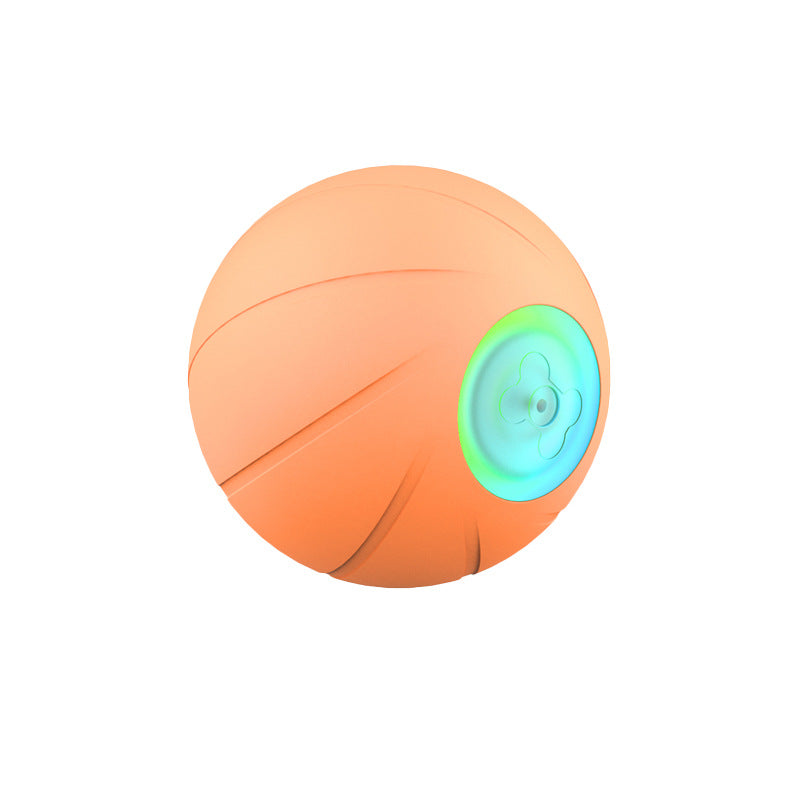 Orange cat toy ball with green light and ridged panel