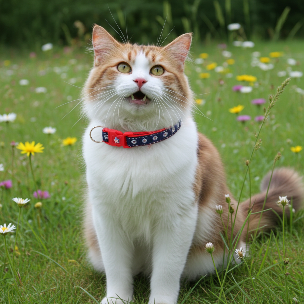 Navy and red nautical cat collar with wheel pattern and star patch