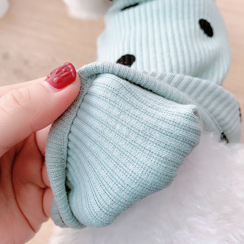 Light blue dot turtleneck dog base layer shirt with ruffled trim