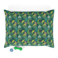 Emerald Canopy Tropical Leaves Pet Bed — Coral Fleece, Removable Cover, 40" × 30"