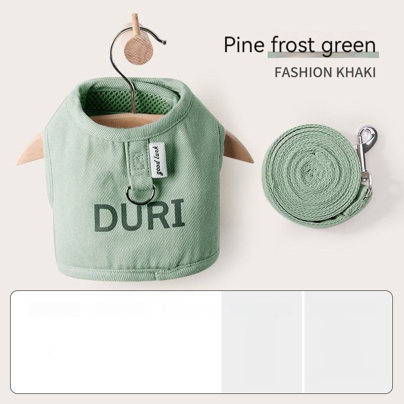 Pine frost green pet chest harness with D-ring and matching leash rope coil