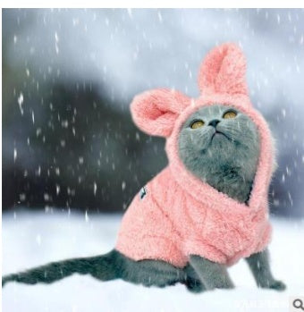 Pink plush cat hoodie with hood ears and front bow detail, soft fleece fabric