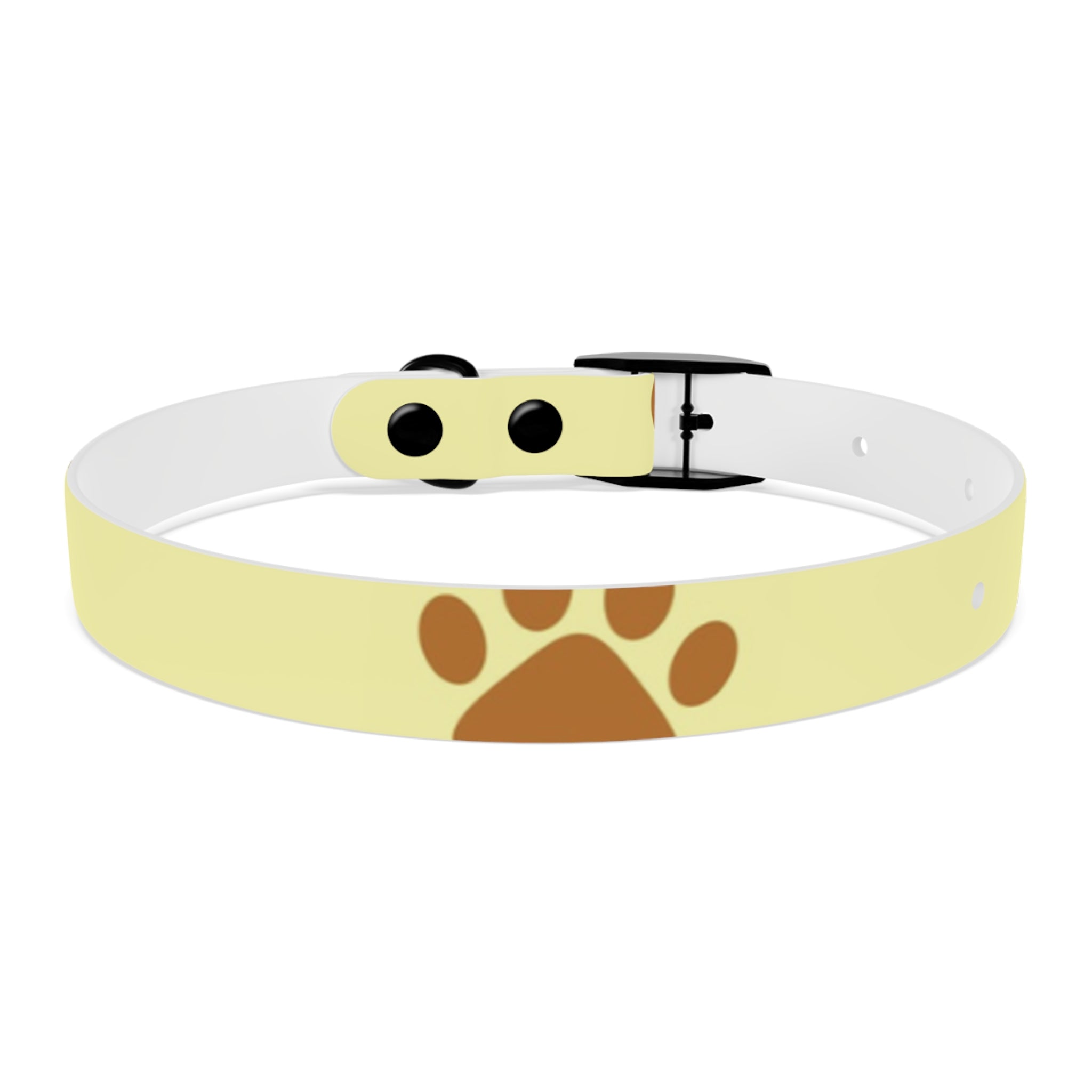 Golden Pawprints on Buttercream Sky Pet Collar — Waterproof TPU, 4 Buckle Finishes, S–XL