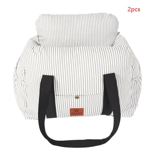 White striped pet safety car carrier set of 2 with black handles