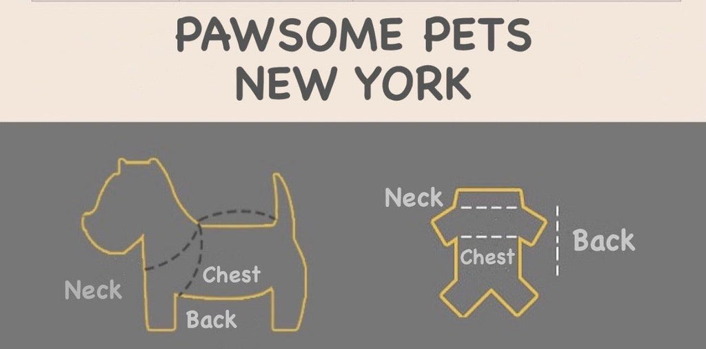 Pet sweater fit diagram showing neck, chest, and back measurements