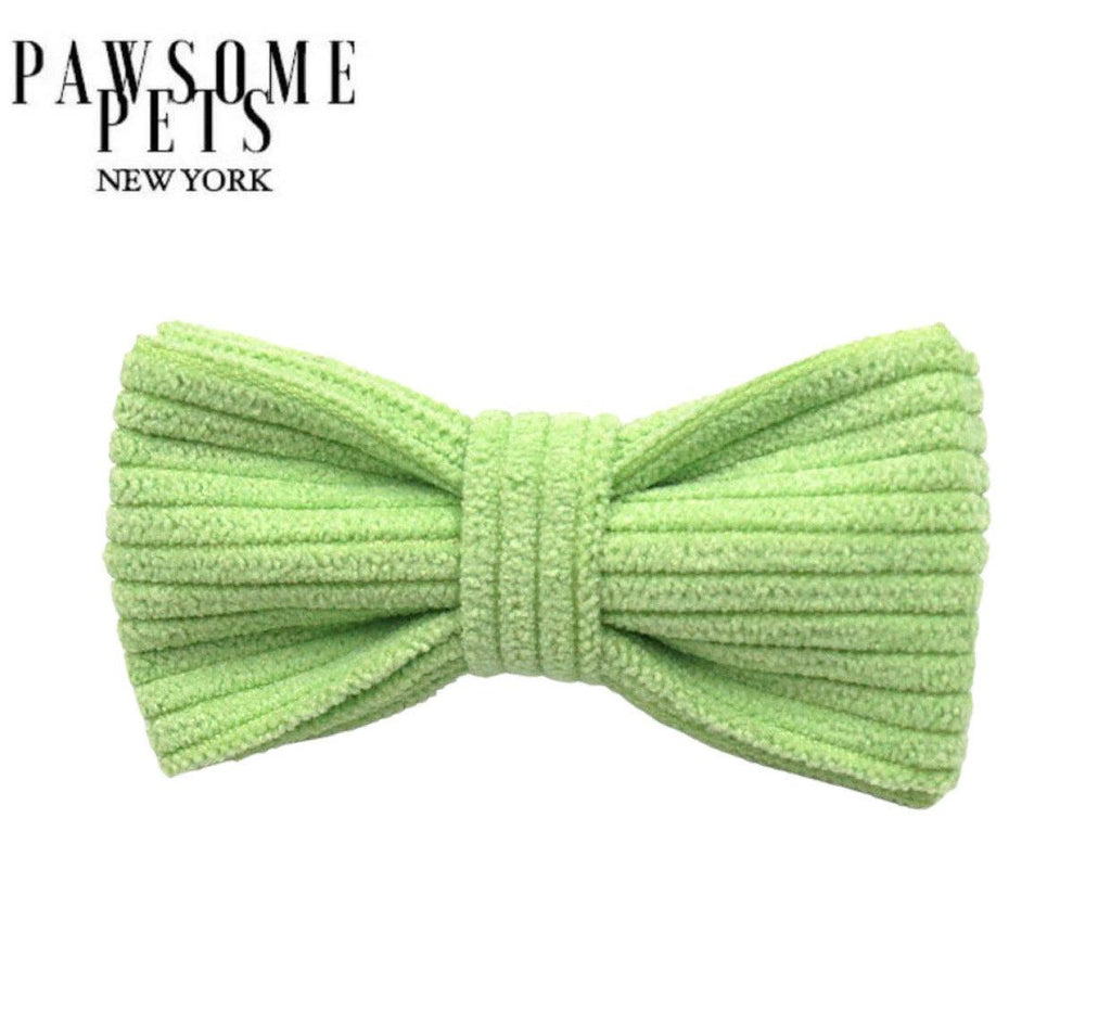 Bean green ribbed fabric bow tie with pleated center knot