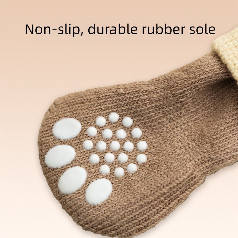 Brown dog sock with non-slip rubber sole dots on the toe area