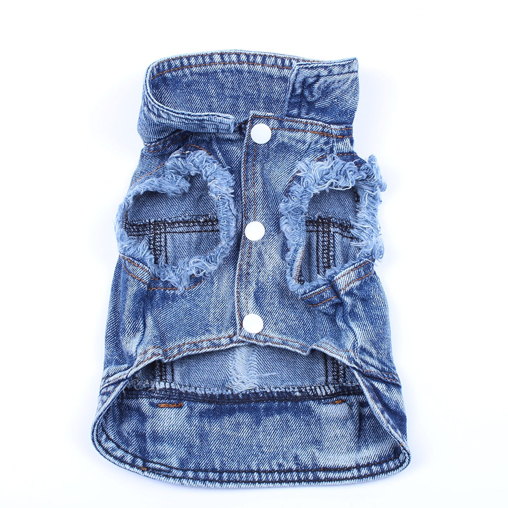 Blue Denim Dog Jacket — Classic Jean Vest Coat for Small & Medium Dogs and Cats