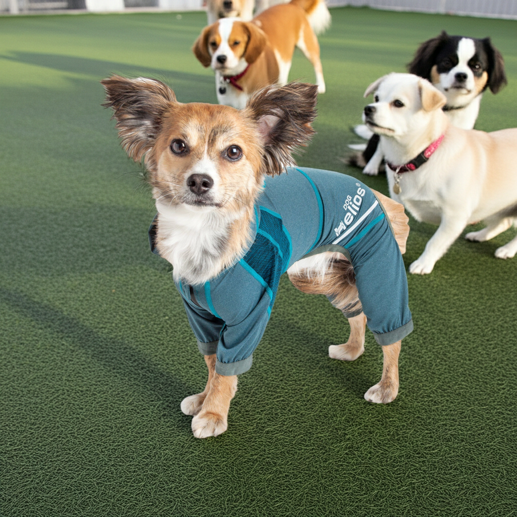 Teal dog yoga tracksuit hoodie with long sleeves and front kangaroo pocket