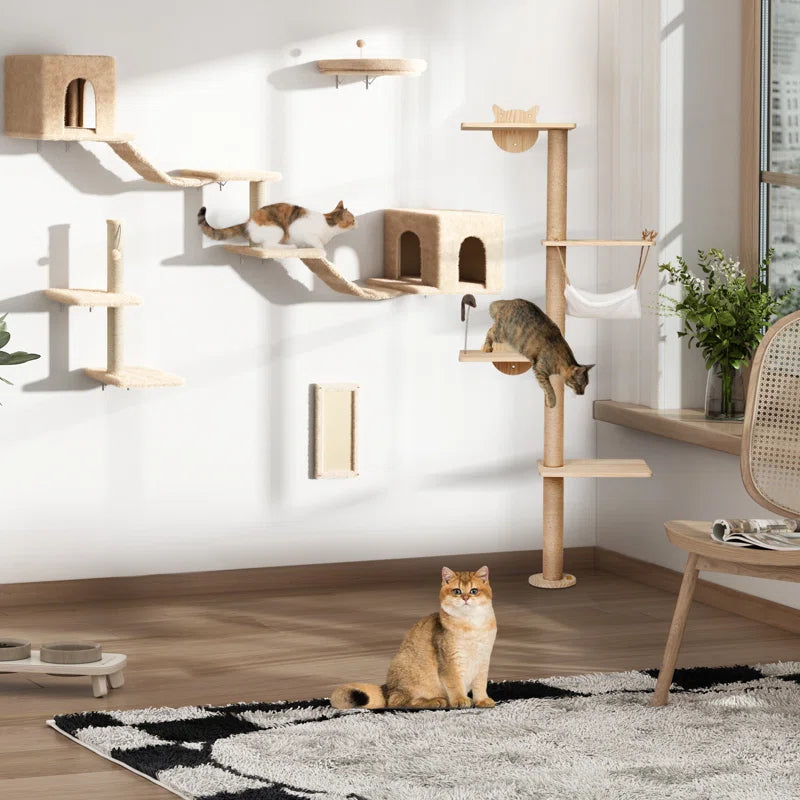 7-Piece Wall-Mounted Cat Climbing Tower & Tree Set — Space-Saving Modular Design