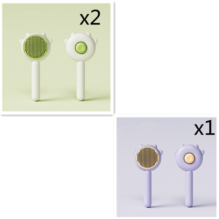 Set of 2 pet grooming comb brushes with white handles and green pin pads