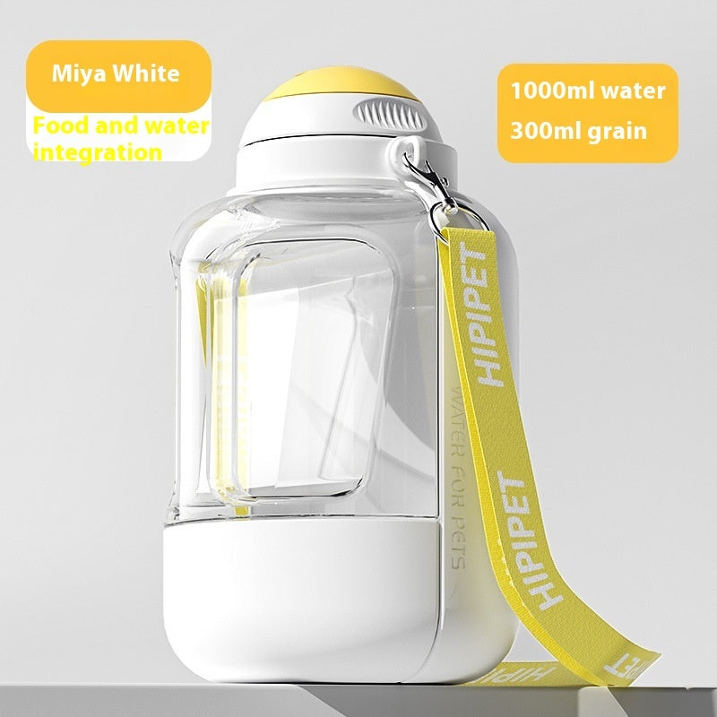 White 2-in-1 pet water dispenser with food compartment, 1000ml water and 300g grain