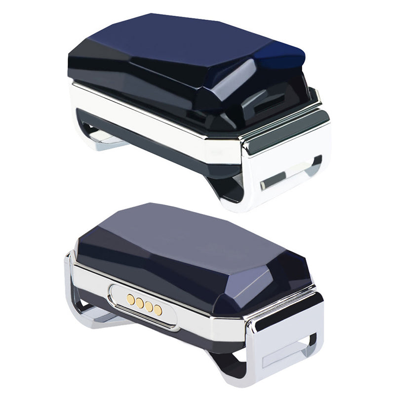Compact black GPS tracker with silver edges and rectangular case design