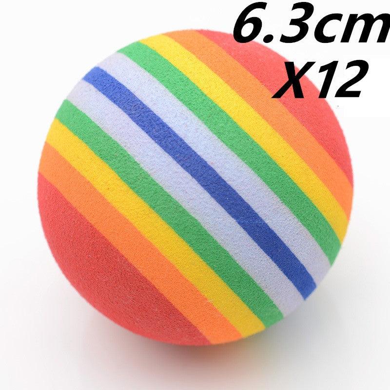 6.3 cm rainbow plush ball, red with multicolor stripe bands; pack of 12