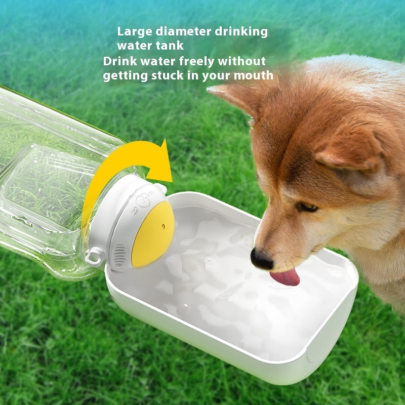 White and yellow 2-in-1 pet water bottle with large drinking opening