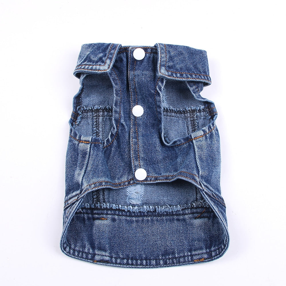 Blue Denim Dog Jacket — Classic Jean Vest Coat for Small & Medium Dogs and Cats