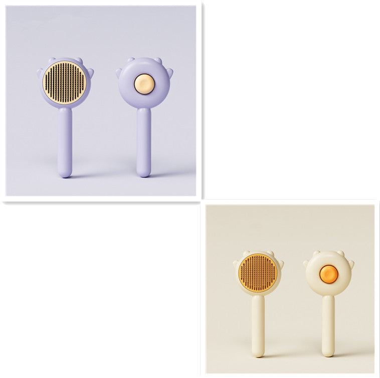 Pet grooming comb brush set with purple and orange round pin heads and white handles