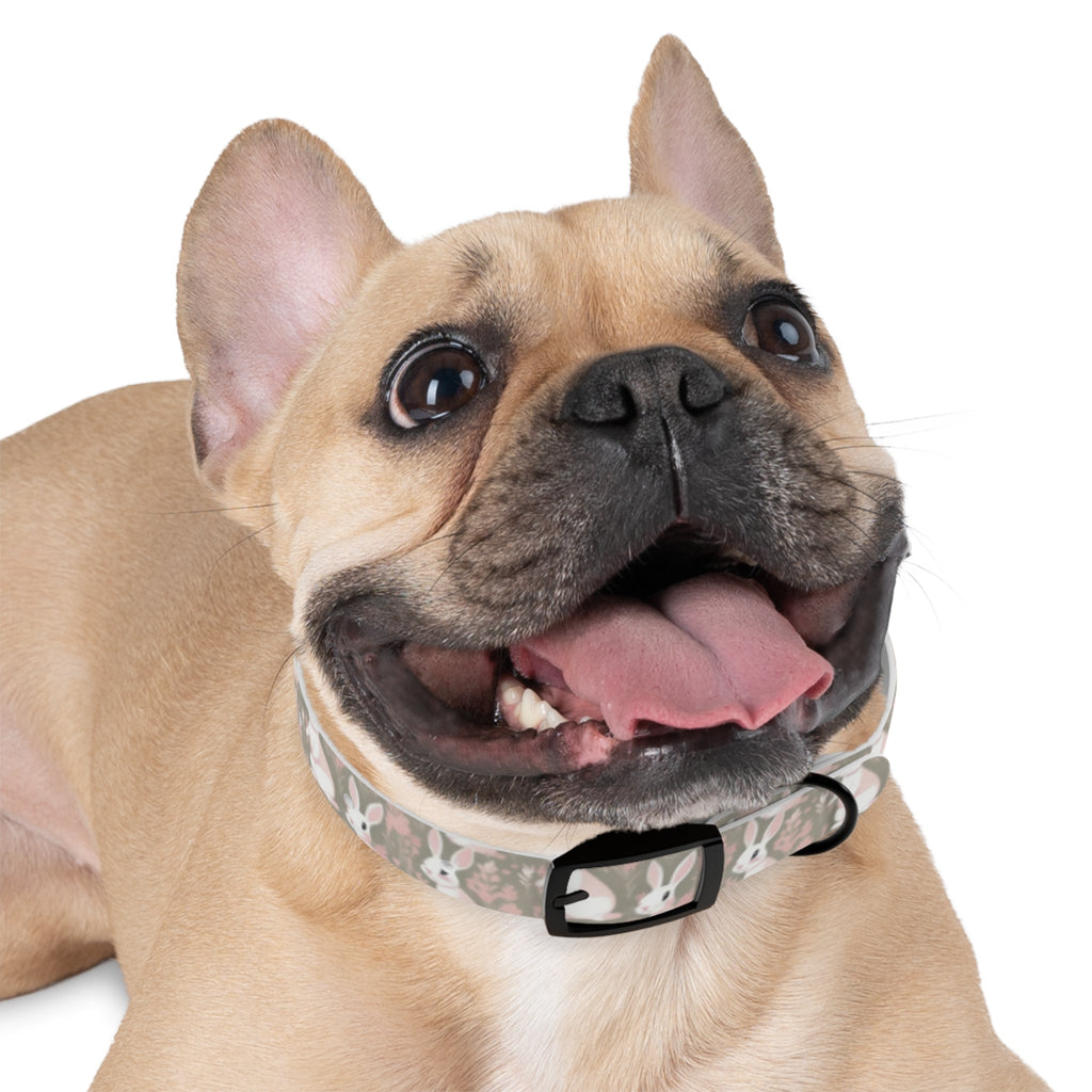Blushing Meadow Bunny Parade Pet Collar — Waterproof TPU, 4 Buckle Finishes, S–XL