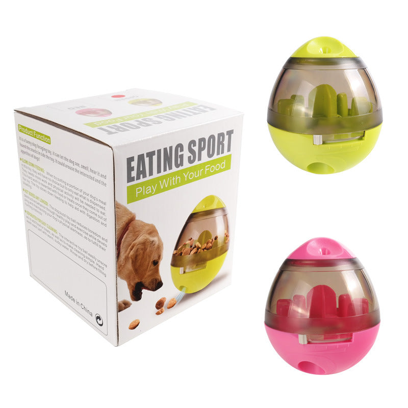 Green and pink pet treat dispenser balls with clear windows
