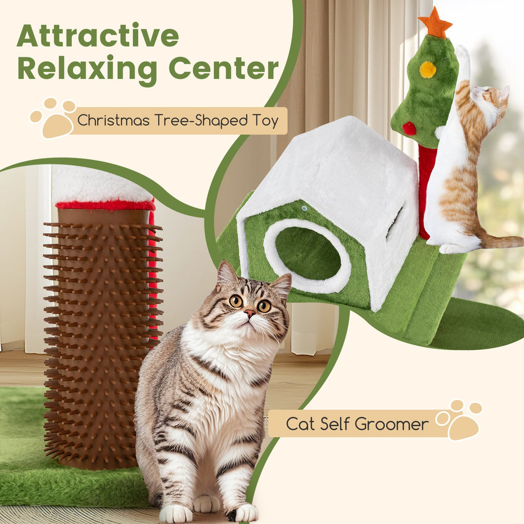 Cat tree relaxing center with scratch post and arched doorway cabin