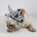 Dog party costume headpiece with silver metallic finish, black accents, and round goggles