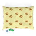 Golden Pawprints on Buttercream Sky Pet Bed — Coral Fleece, Removable Cover, 40" × 30"