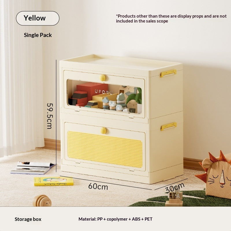 Cream single pet storage box with top window and yellow mesh front panel