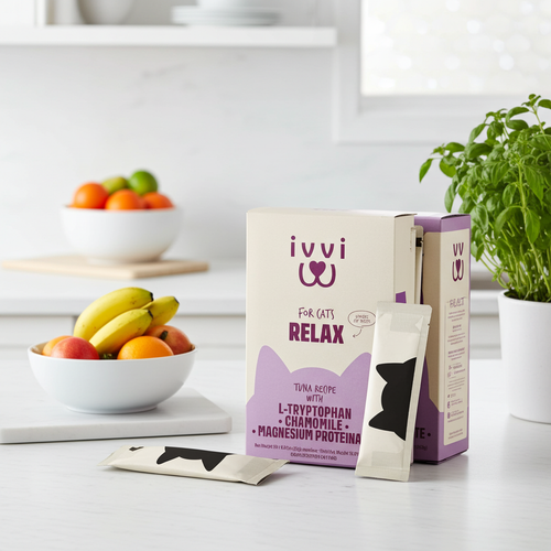 Cat calming treats box and tuna sachets, ivvi For Cats Relax