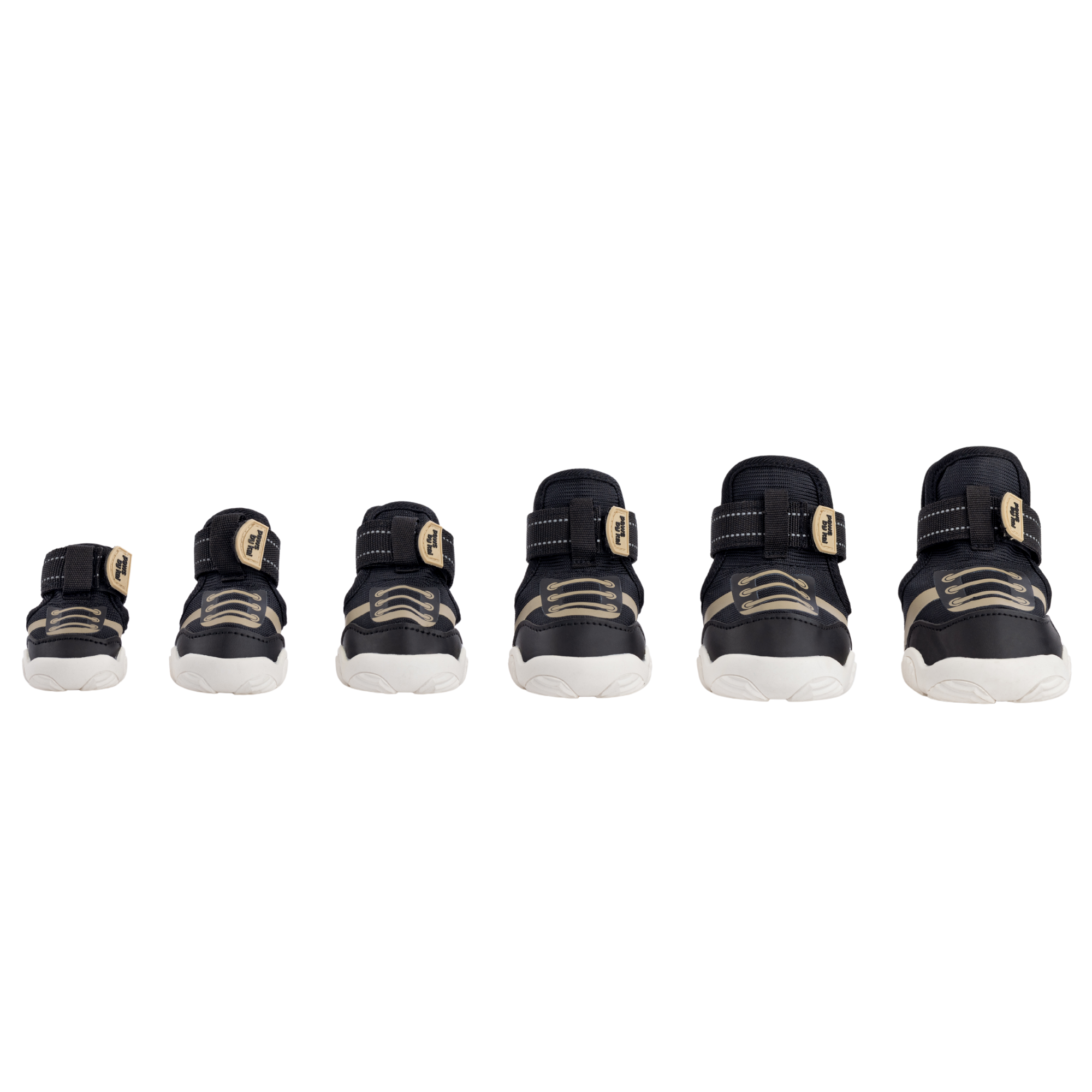 Kai- Dog sneakers in black displayed in multiple angles with Velcro straps