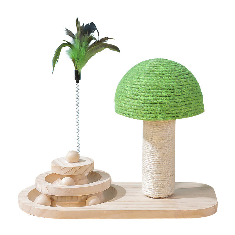 Cat scratcher set with green sisal dome perch and circular ball track toy