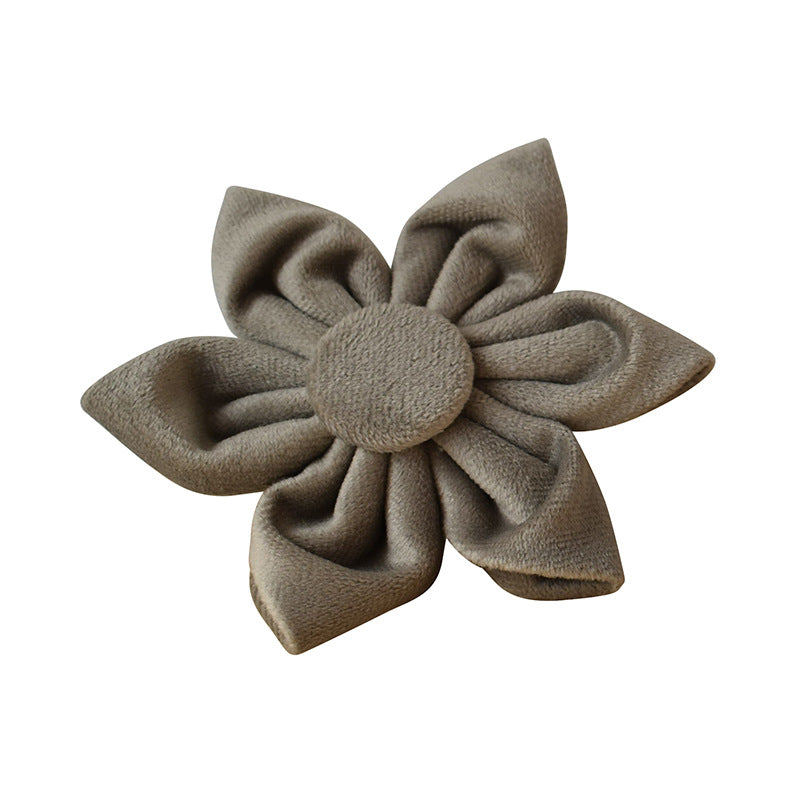 Pet flannel flower accessory for chest strap, taupe layered petals with round center