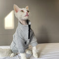 Gray cotton cat jacket with zipper lapel collar and front ring, side view