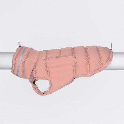 Pink quilted puffer dog vest with high neck and thick thermal padding