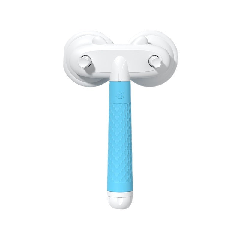 Double-headed pet slicker brush with self-cleaning button, blue handle and white head