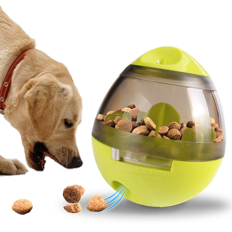 Green pet treat dispenser ball with clear window and raised feeder fins