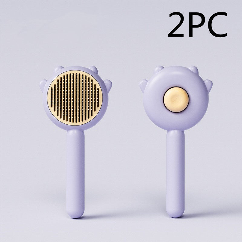 Pet grooming comb brush with purple round pin massage head and white handle