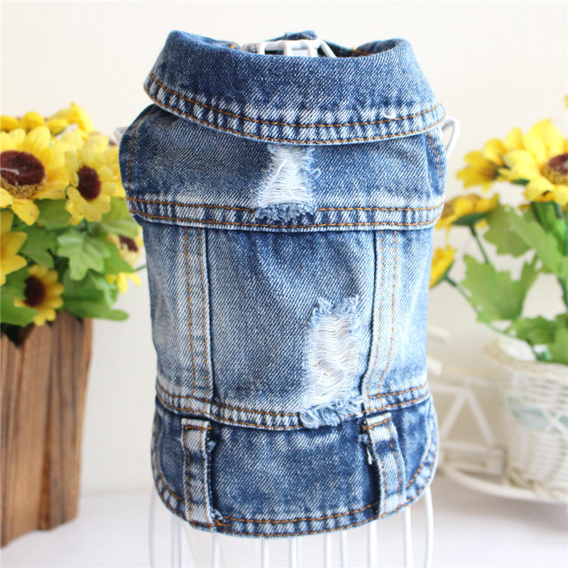 Blue Denim Dog Jacket — Classic Jean Vest Coat for Small & Medium Dogs and Cats