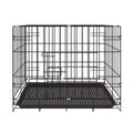 Black dog crate interior with slatted floor base and side access handle