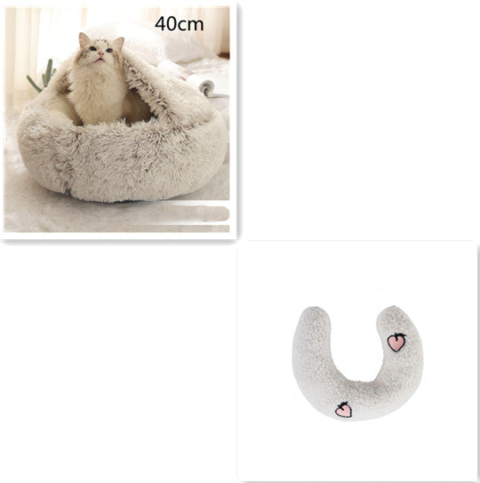 Round plush pet bed insert, light gray U-shape with heart patch, 40cm