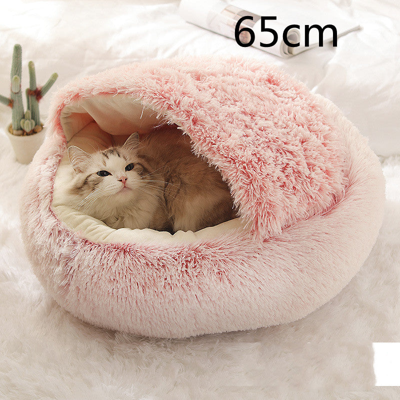 Round plush pet bed for cats and dogs, pink, 65cm