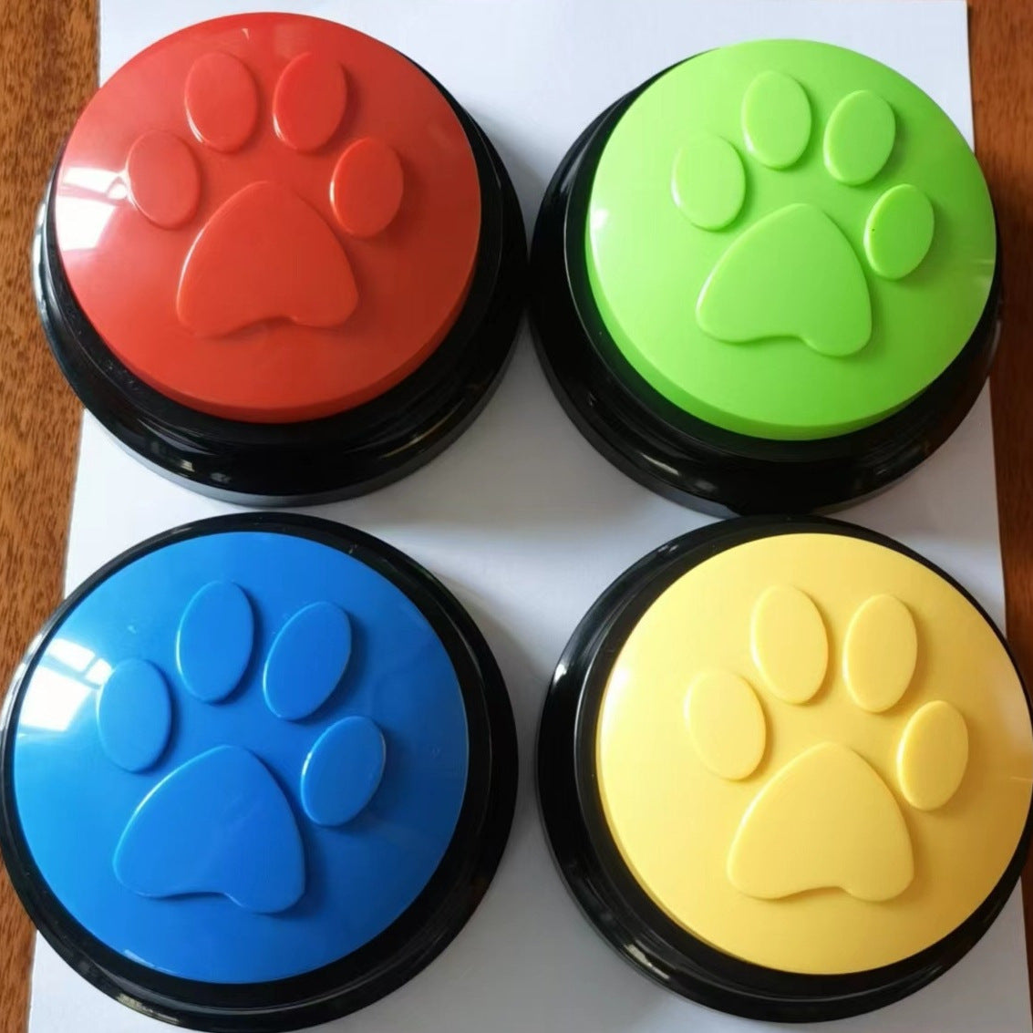 Pet button speaker sound box buttons, red blue green and yellow paw-print styles