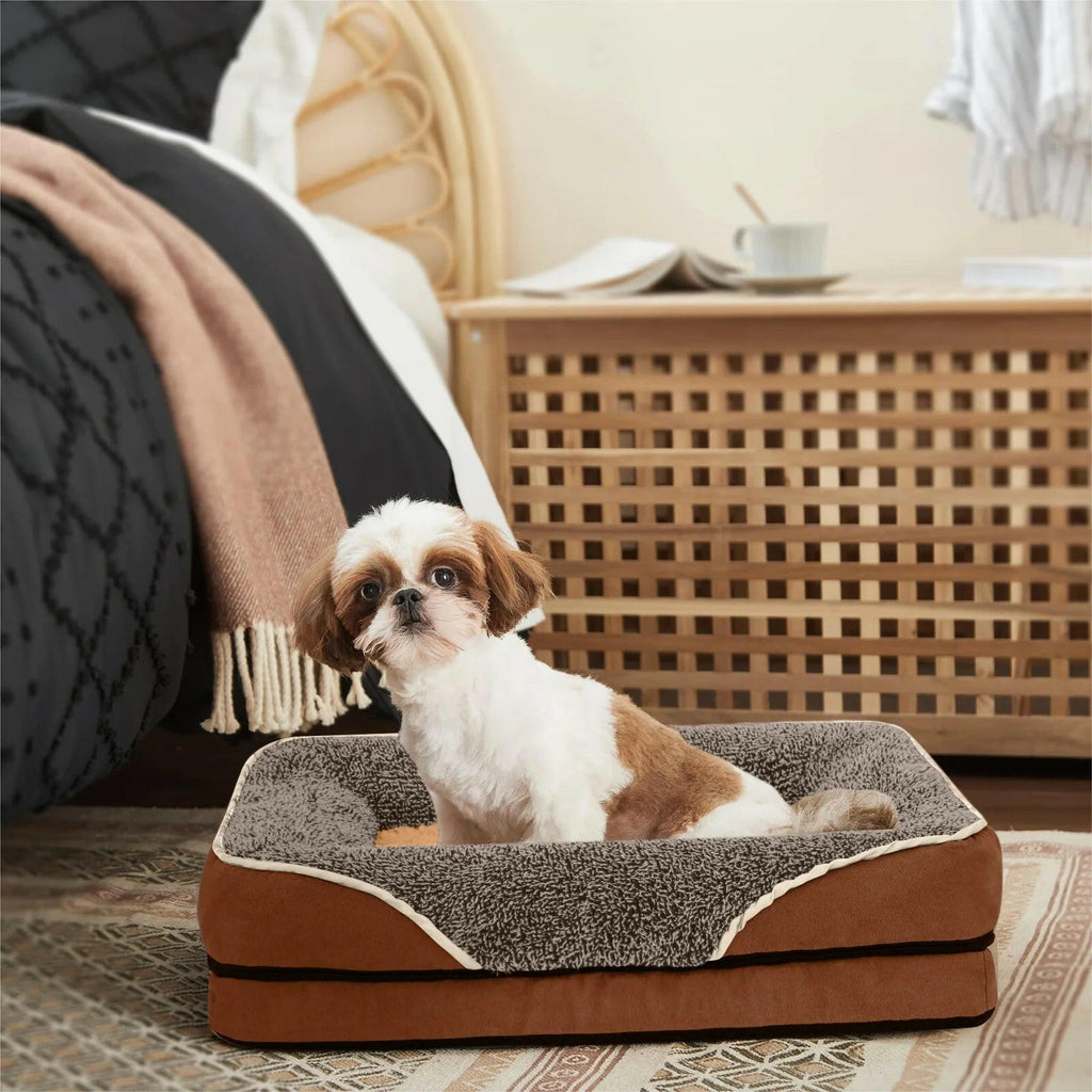 Orthopedic Dog Bed Sofa — Egg Crate Foam, Faux Fur Bolsters, Machine Washable