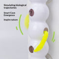 White cat teaser rod with green antenna and yellow fuzzy wand detail, suction base