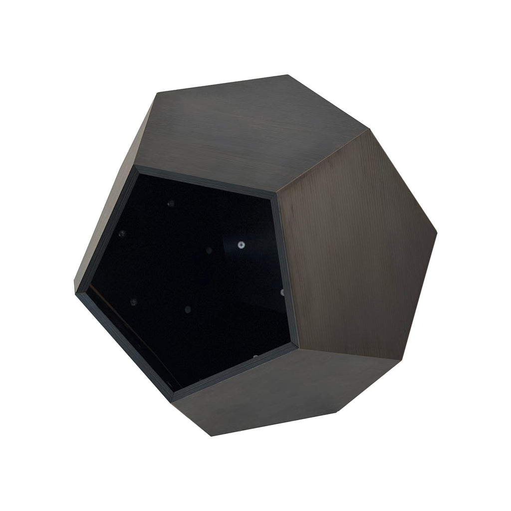 Hexagon MDF cat bed with dark interior and open front entry, top surface included