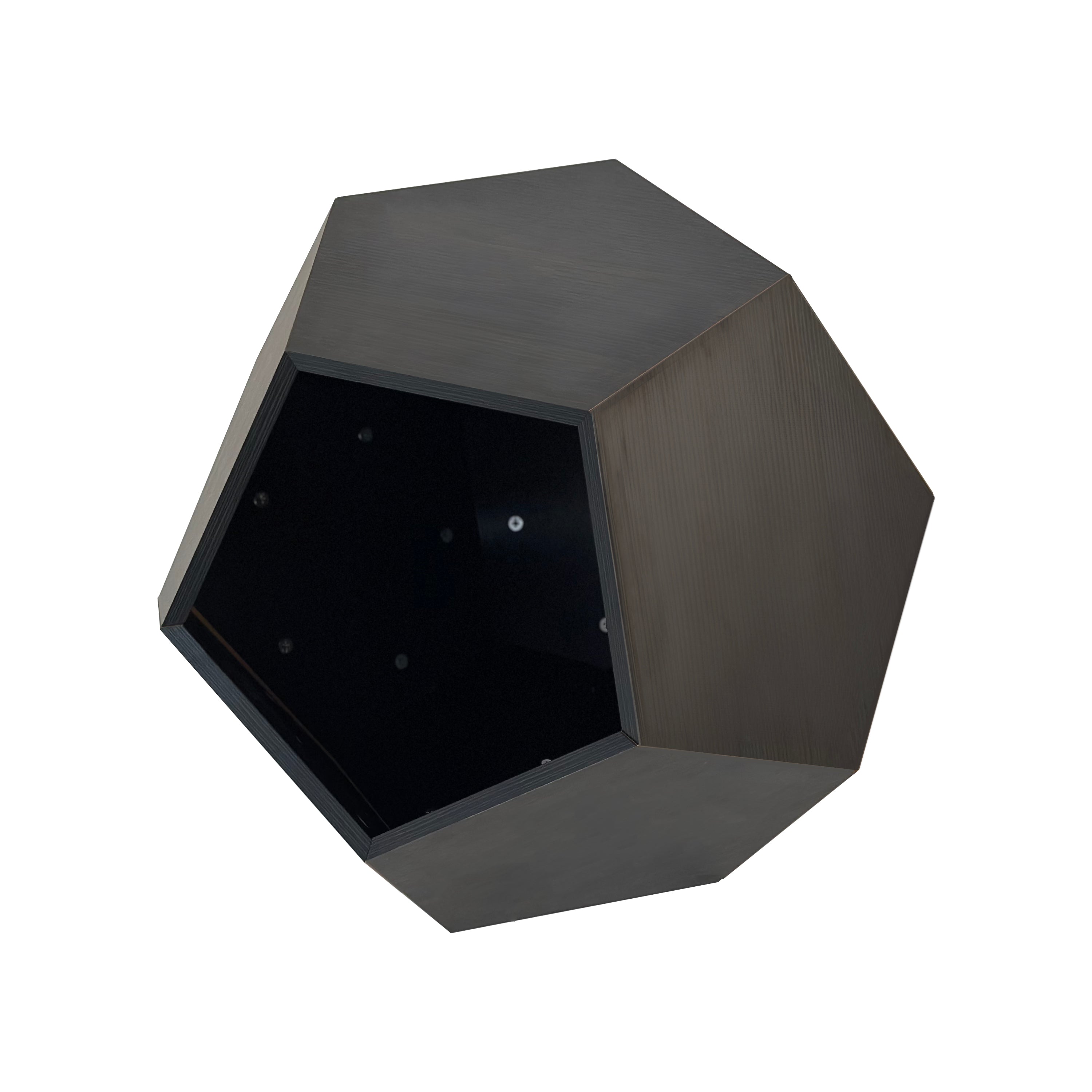 Hexagon MDF cat bed with dark interior and open front entry, top surface included