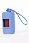 Cornflower blue waste bag dispenser with wrist lanyard and burgundy window